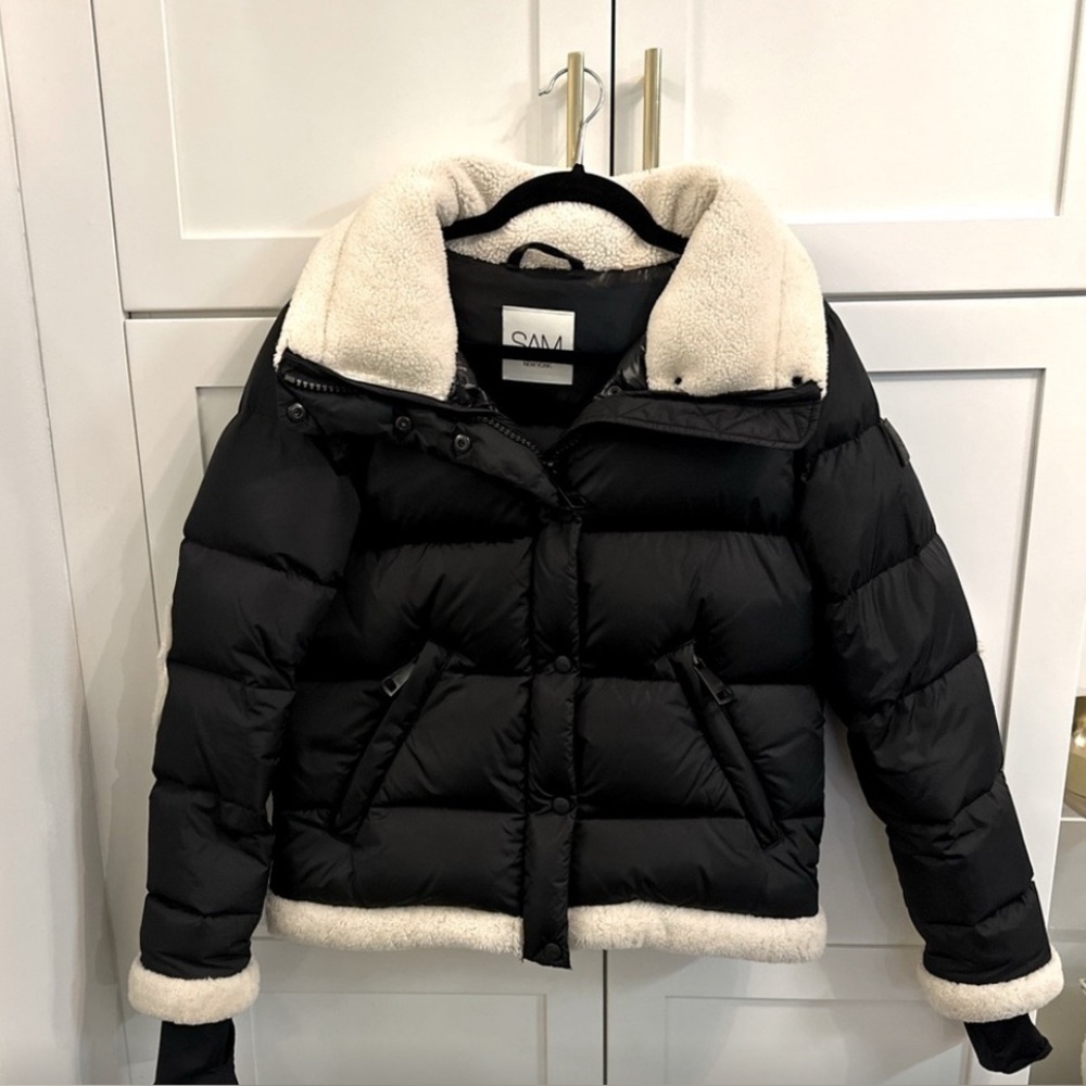 SAM. Gigi Shearling Trimmed Puffer Jacket size M Black